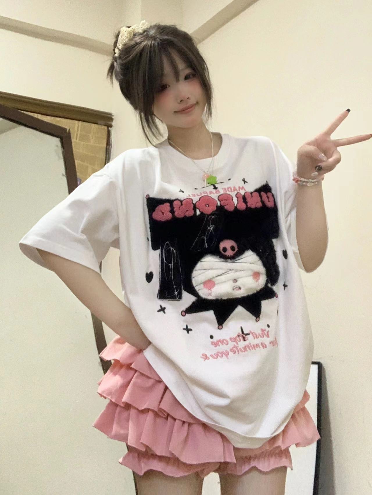 Towel embroidered pure cotton back edging #sweet girl short-sleeved T-shirt for women loose 2025 new summer top