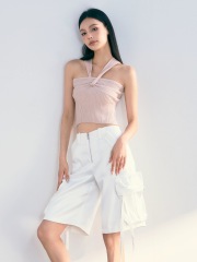 AGAM original design pure cross-wool vest summer thin diamond-set sweet off-shoulder hot girl sleeveless top