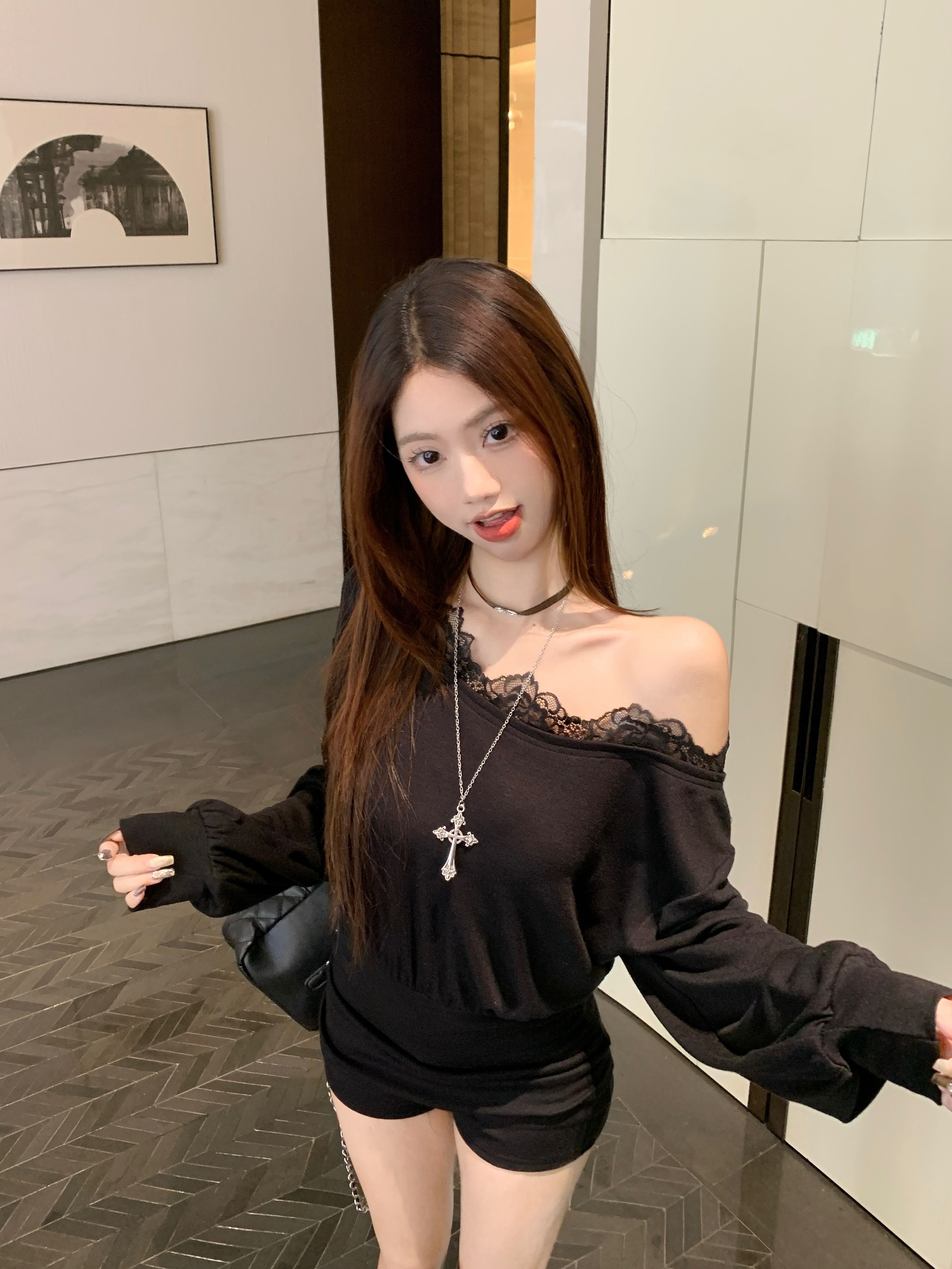 Real shot~ Twin hunting god pure shoulder-length shoulder-length sleeve top small shorts suit