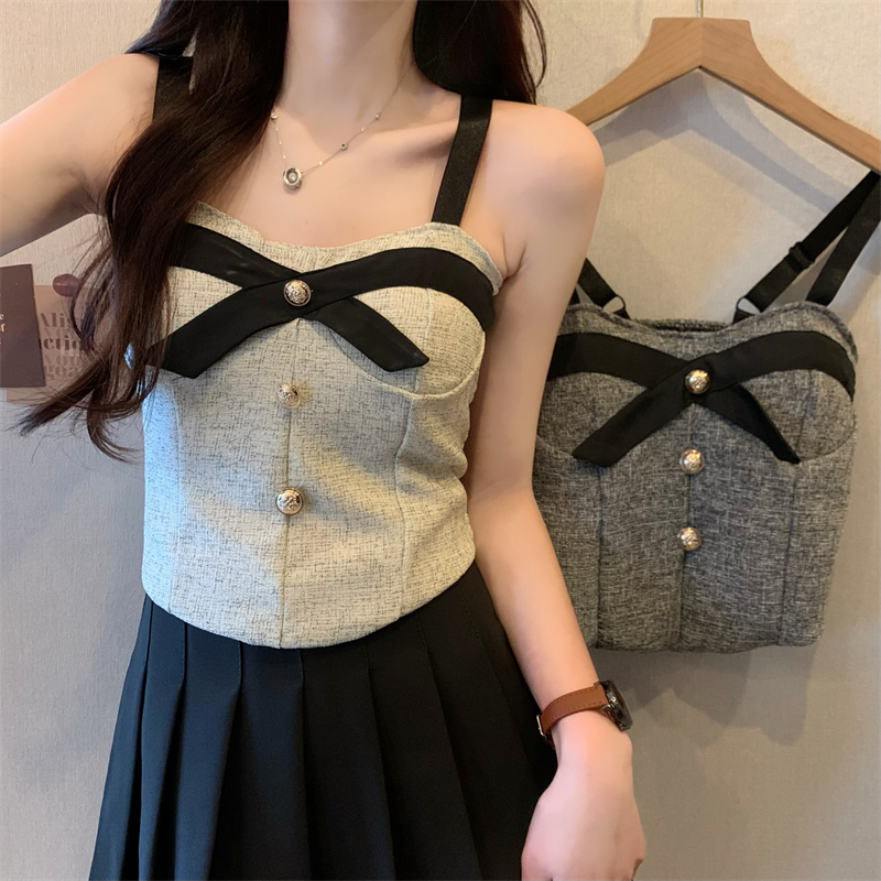 Real-life wholesale price 2025 summer new sweet and spicy small fragrance bow with chest pad tube top suspender vest