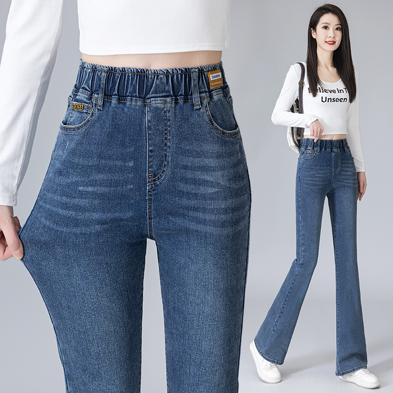 Embroidered micro-flare jeans for women in spring 2025 new high-waisted slim small large-size horseshoe bell-bottom pants autumn and winter