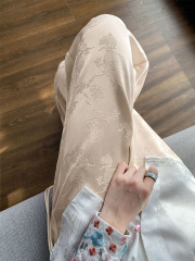 Real shot of three-dimensional waist #acetic acid satin jacquard wide-leg pants for women in spring new retro casual