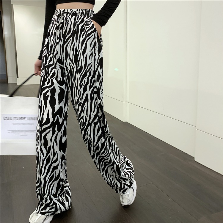 Wide-leg pants for women with high waist loose thin straight zebra pattern Hong Kong flavor super hot drooping floor pants 2025 summer new style
