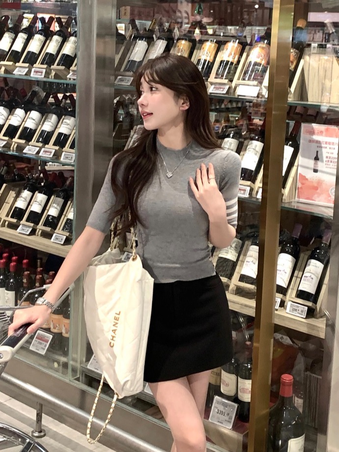 已出貨 英式莊園學院風圓領拼色針織衫女時尚休閒風百搭套頭上衣