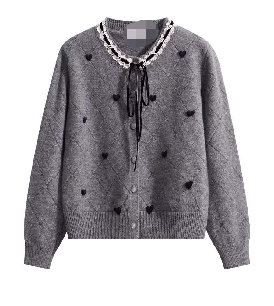 Lace lace collar bow knitted cardigan jacket sweater for women