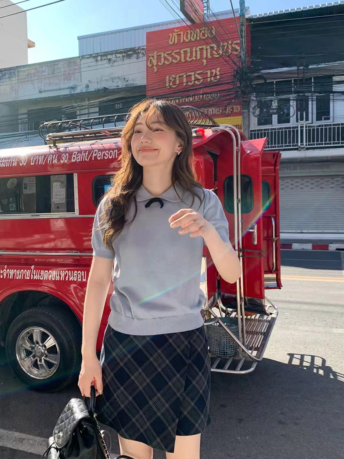 已出貨 娃娃領蝴蝶結短袖針織衫女春夏新款簡約小寬鬆上衣