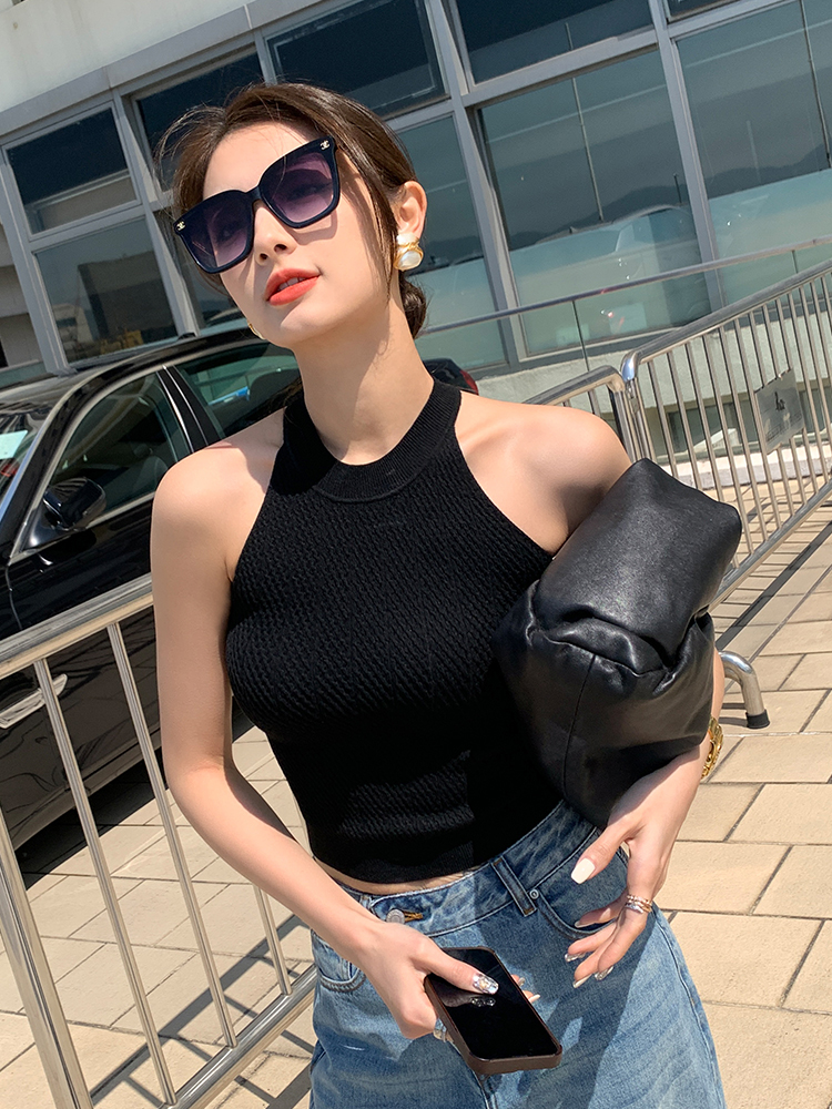 已出貨 春季新款女裝掛脖針織背心吊帶小眾設計感無袖上衣女