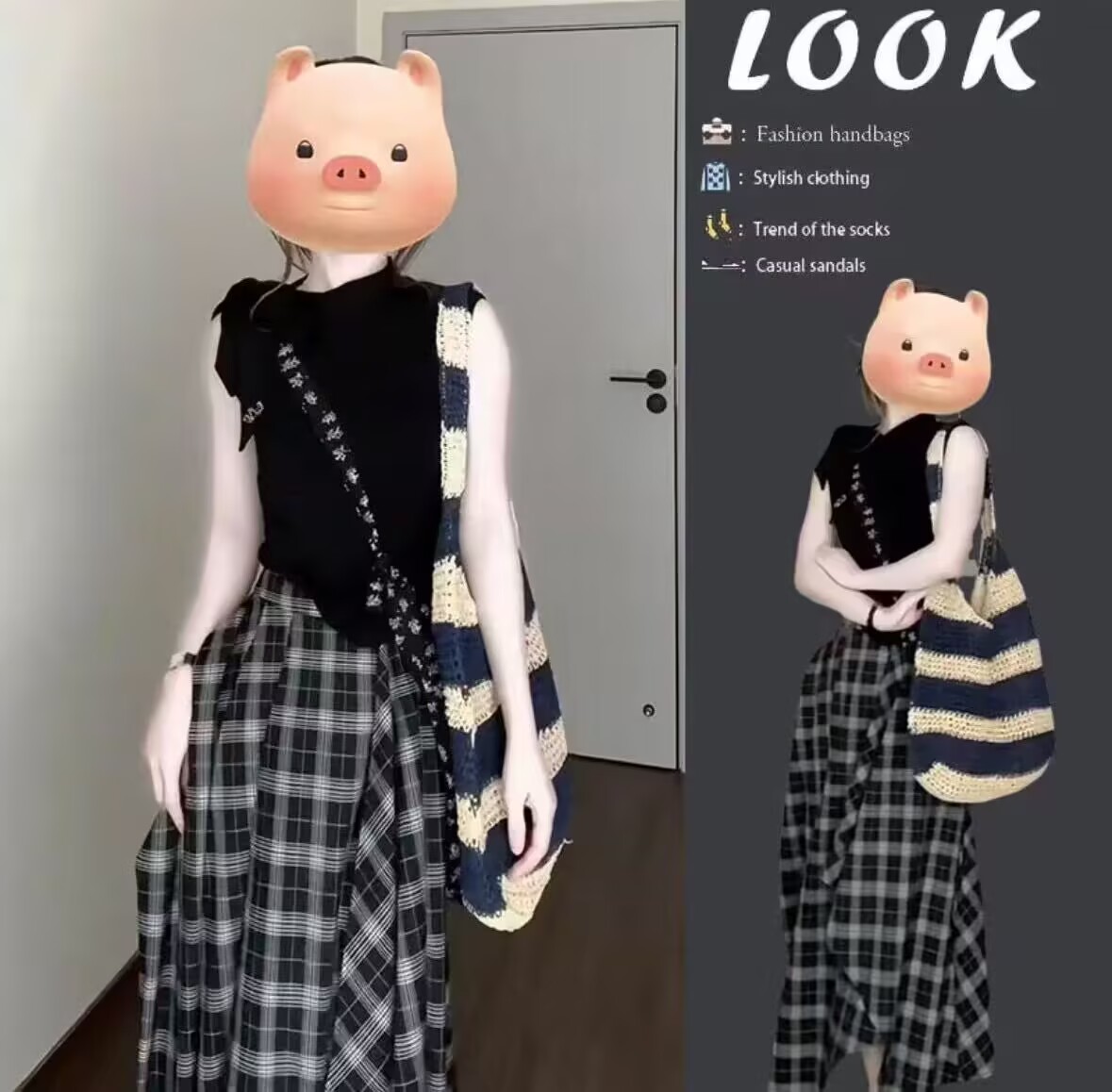 Early spring new 2025 fashionable women's versatile slim and simple slim vest irregular plaid skirt two-piece set