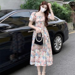 French high-end French style floral dress with waist-hugging and slimming first love fairy dress