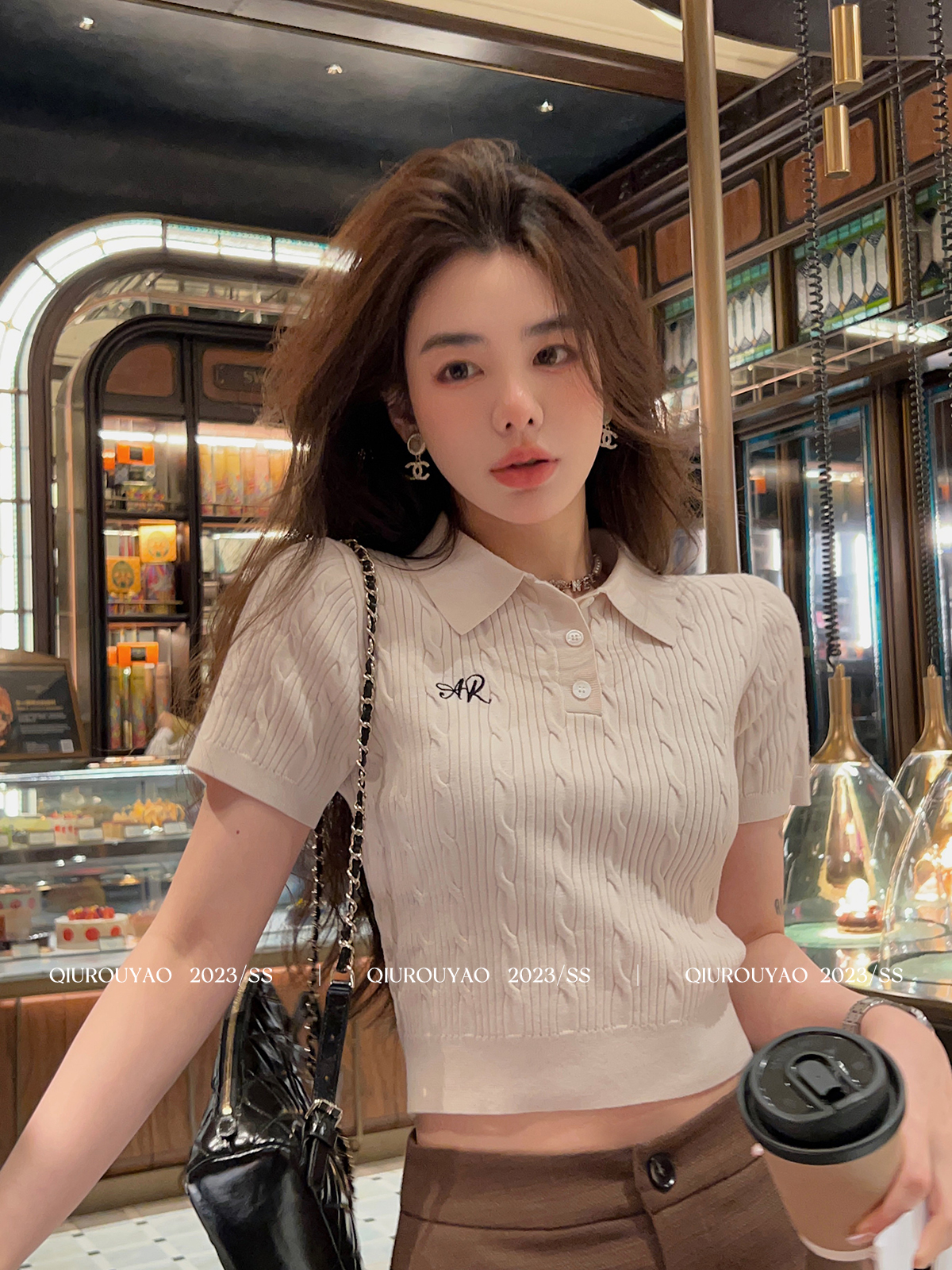 已出貨 夏季新款辣妹polo領針織衫女裝小眾設計感短袖t恤上衣