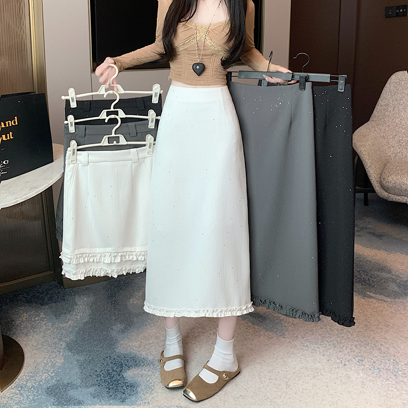 Real shot of the new heavy industry sequin A-line skirt design, versatile long and short skirt with hip wrap