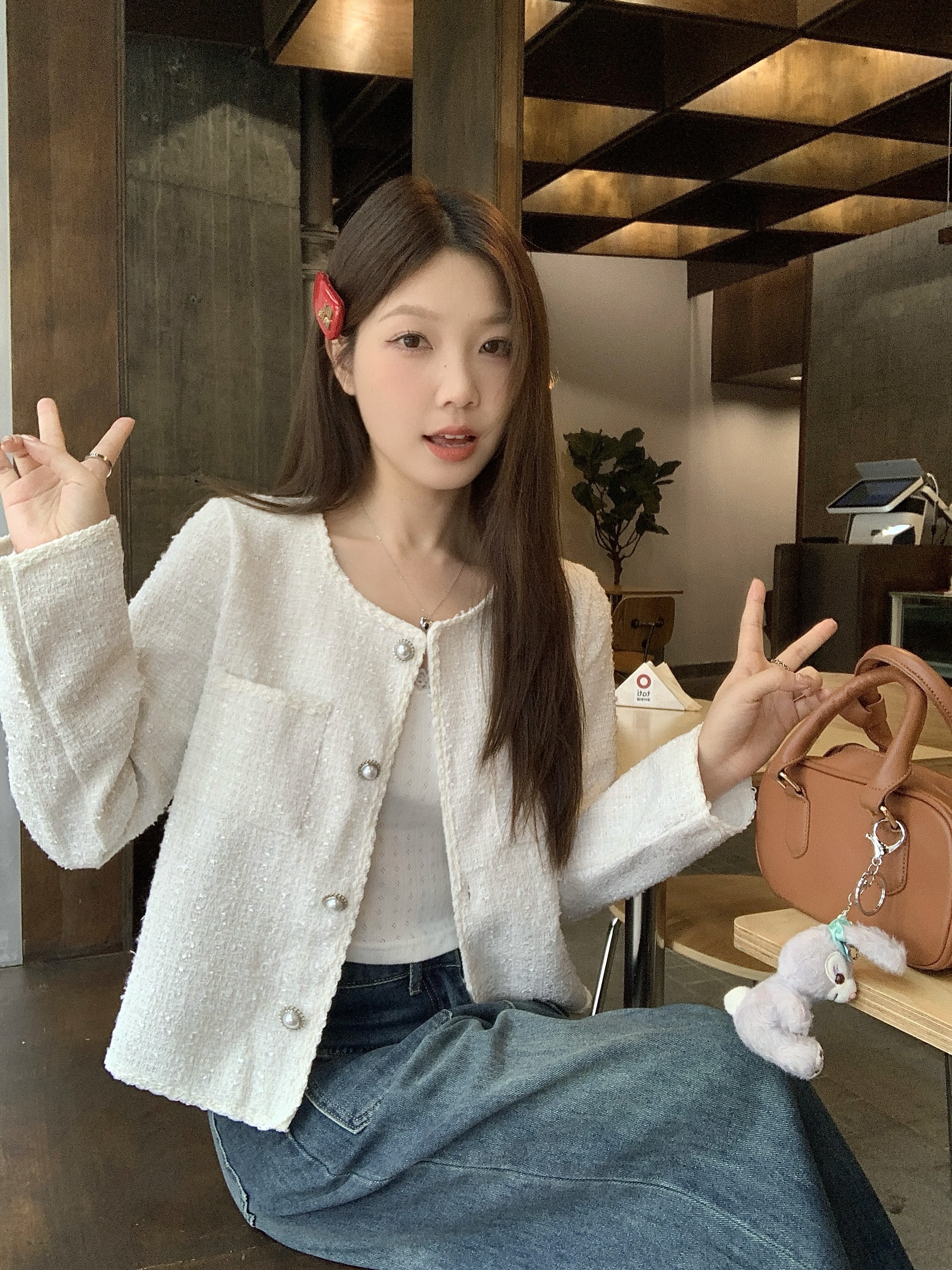 Real photos of the three-biaoqi 2025 autumn new small fragrance short jacket cardigan women's fashionable design top