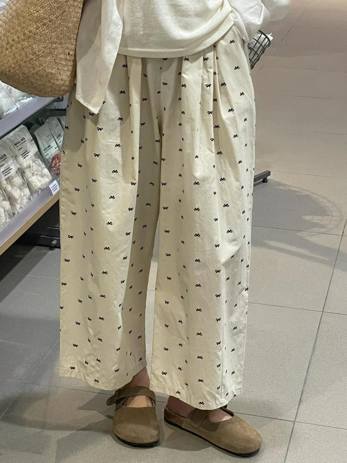 Pure cotton bow Japanese balloon pants for women in summer pants loose wide-leg small person nine-point pants cool pants