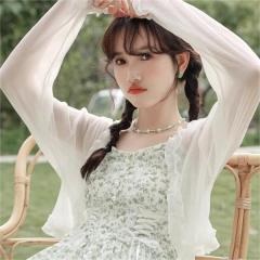 Summer with suspender skirt jacket vacation sunscreen cardigan thin women's summer shawl outer blouse tulle top