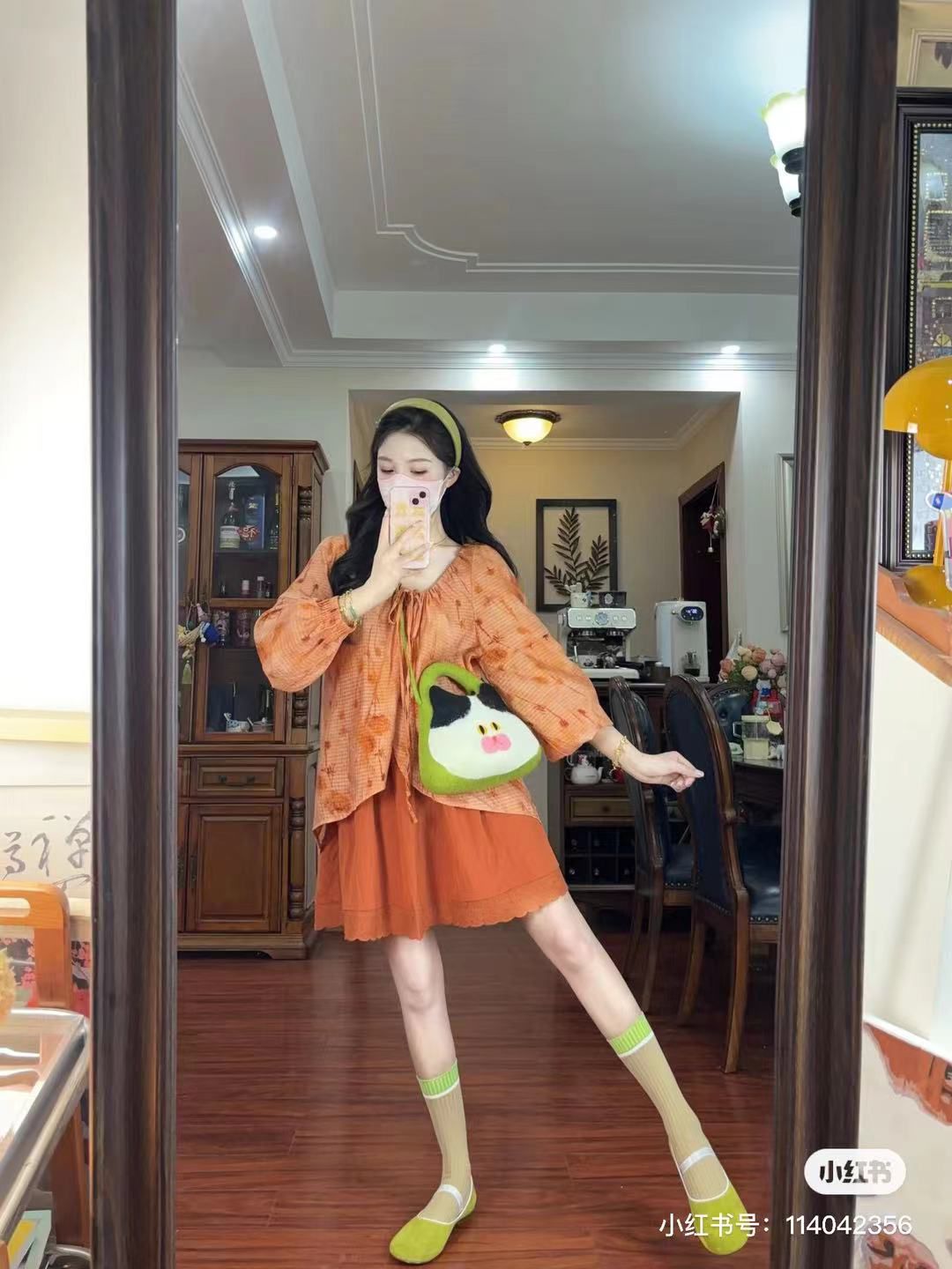 Dopamine dressing niche temperament sunset orange top coffee orange skirt suit