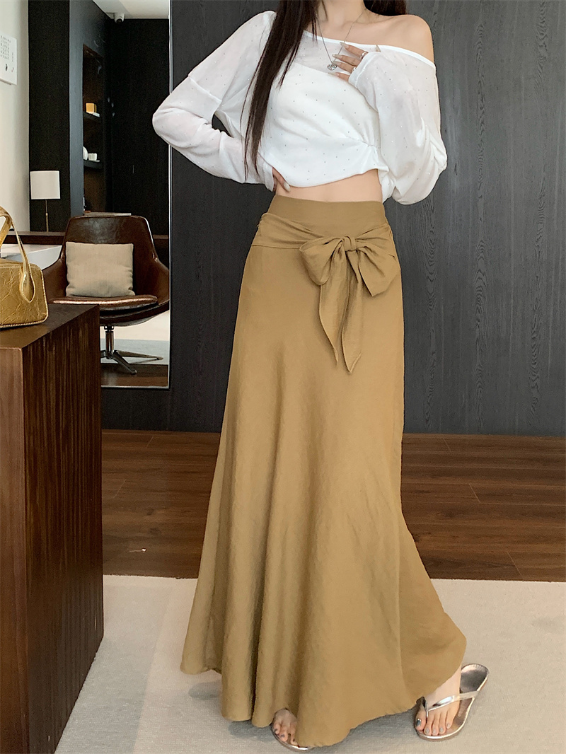 Real shot, lazy style design, high waist pack and fishtail long slim strap waist-hugging skirt for women
