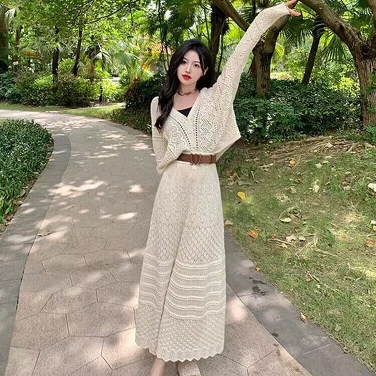 Xinbangbang French gentle style hollow sweater for women 2025 lazy design sense outer blouse long-sleeved sweater