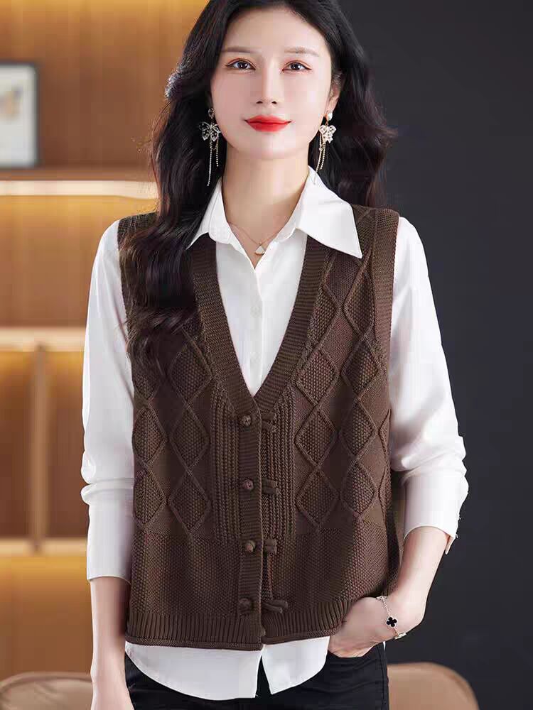 Vest sweater for women in spring and autumn new knitted short jacket vest cardigan with knitted sweater