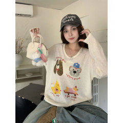 Original fabric Korean niche cartoon printed long-sleeved T-shirt in summer loose lazy sunscreen