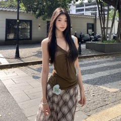 WITHMIN suspender vest women's design sense niche slim sleeveless top for women in summer sexy neck halter women T-shirt