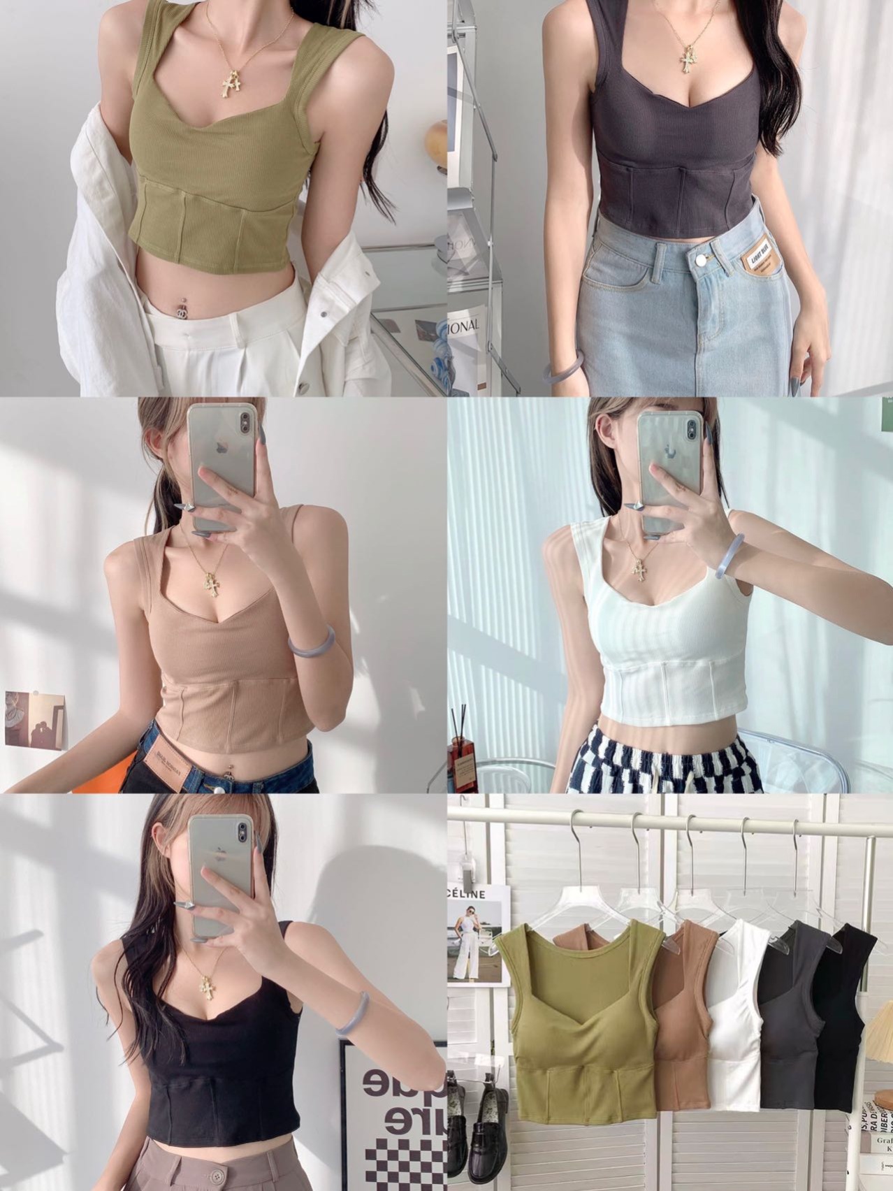 已出貨 方領露鎖骨無袖帶胸墊背心女韓版短款內搭打底白上衣