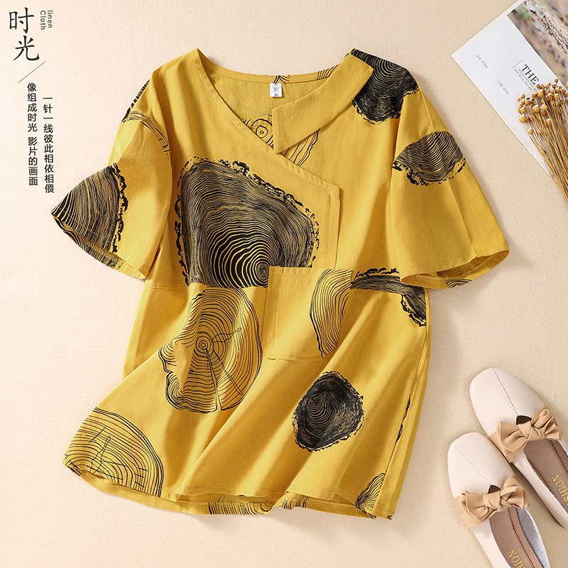 Real photo of printed shirt for women, loose large size, age-reducing flesh, fashionable and slimming casual shirt for women, summer thin style