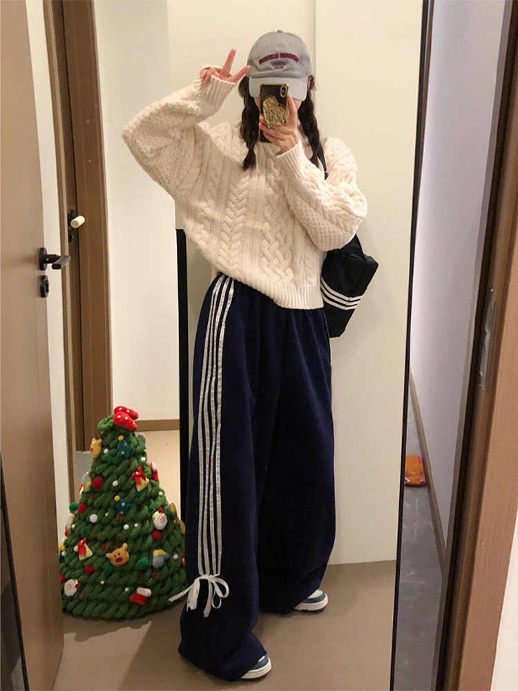 Three-dimensional waist # thickened wide-leg pants for women 2025 early spring new casual loose student waist trend