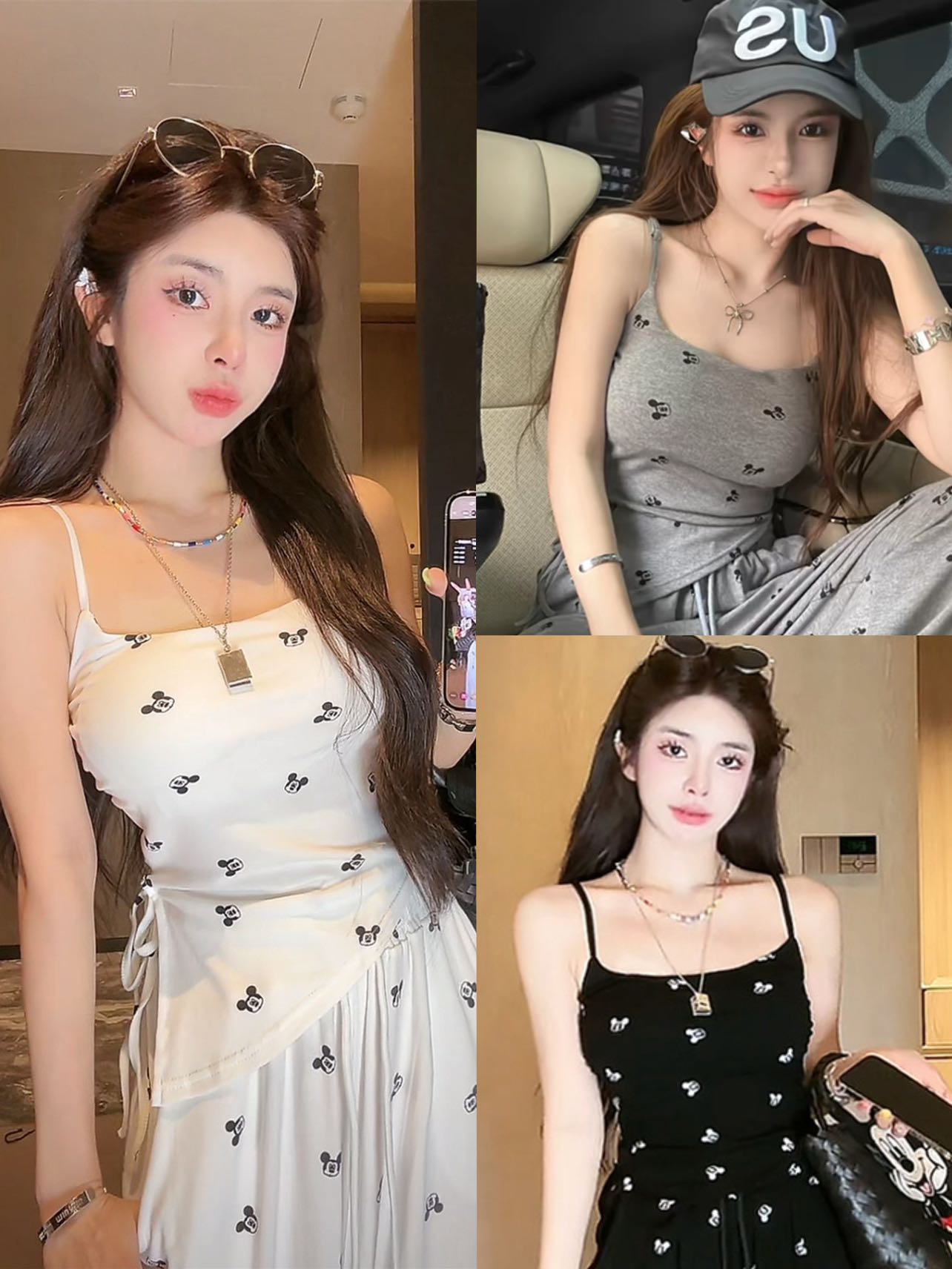 已出貨 新款印花辣妹小吊帶自帶胸墊美背側邊褶皺系帶設計背心女