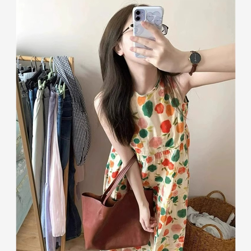 Pamine sleeveless dress for women in summer 2025 new French sweet seaside vacation style floral vest suspender skirt