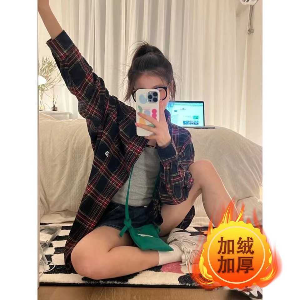 Cotton-containing 50% retro striped plaid jacket