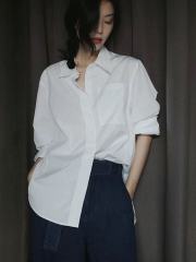 Polyester cotton spring new white shirt for women with loose temperament and cold style high-end commuting shirt