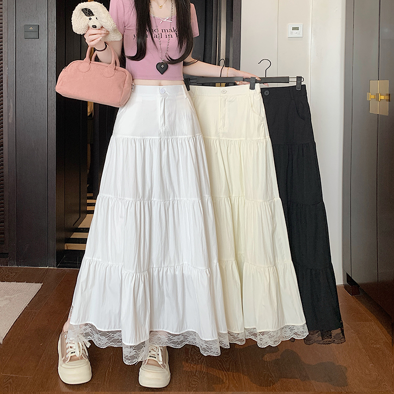 Real shot of new spring and summer cake skirt with high waist slim design and temperament lace skirt long skirt