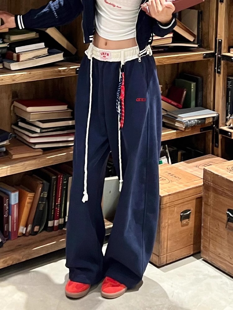 Three-dimensional waist head #Straight trousers loose wide-leg pants casual pants women's spring, autumn and winter thin splicing waist head