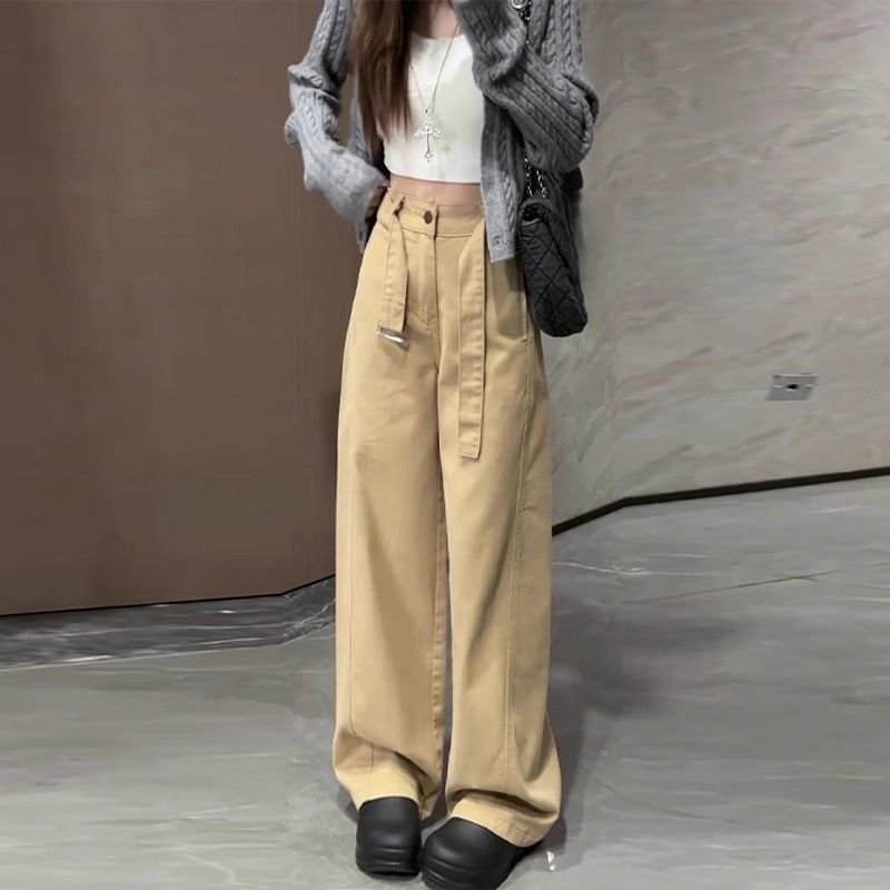 Loose and lazy style khaki pants 2025 new small wide-leg pants high-waisted fashion this year's trendy sycamore pants