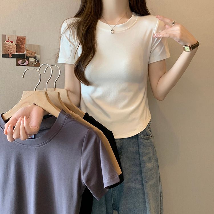 New summer design style curved hem short-sleeved T-shirt for women