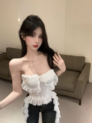 Real-life design pure sexy perspective mesh vest slim fit and slim breast wrap top