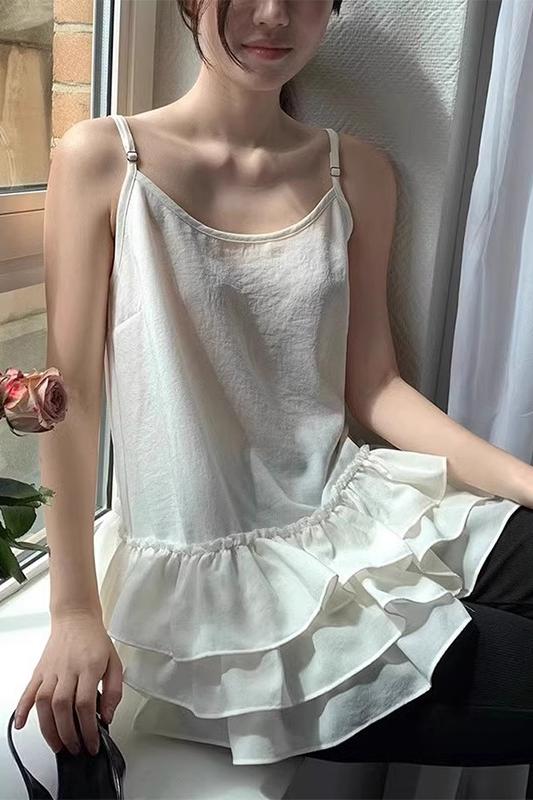 Original workmanship summer new French niche ruffle splicing hem design loose sleeveless suspender vest