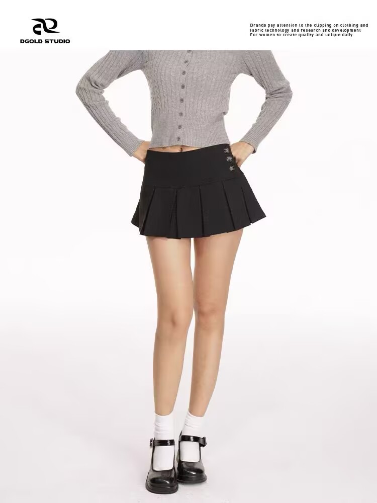 American retro blogger sexy low waist pleated skirt for women with anti-exposure A-line mini skirt mini skirt