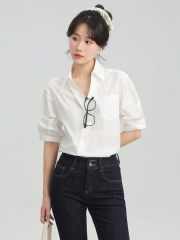 Original workmanship, three-standard V-neck white shirt for women's workplace commuting shirt niche casual top