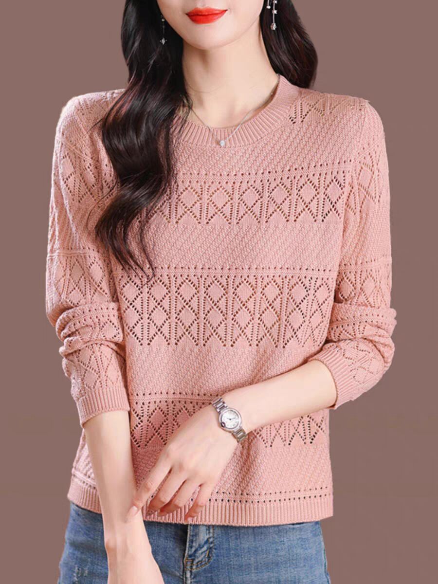 Round neck knitted base shirt for women in spring 2025 new spring and autumn middle-aged mother's inner top thin sweater