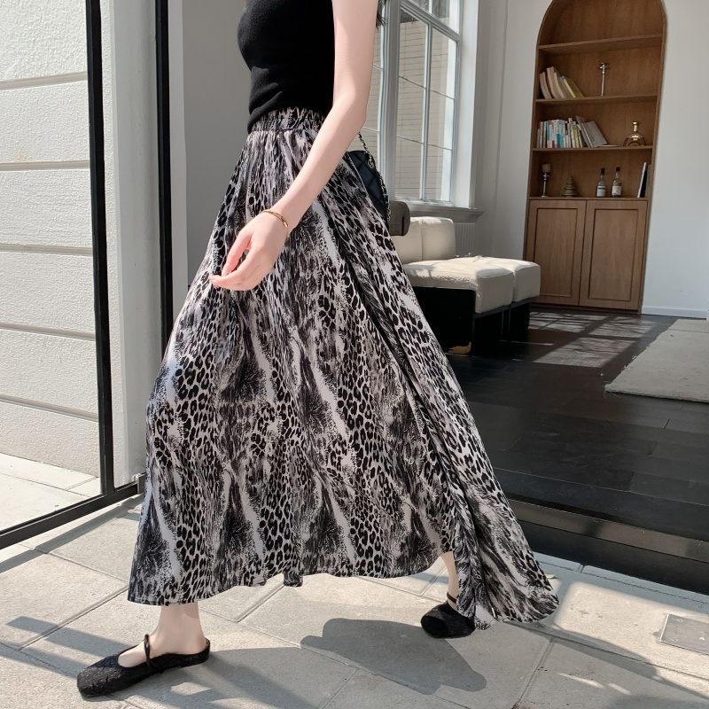 New summer trendy women's fashionable retro European and American style leopard print skirt long A-line skirt