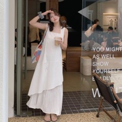 Niche irregular mesh splicing dress for women's summer temperament loose slim design vacation style long skirt