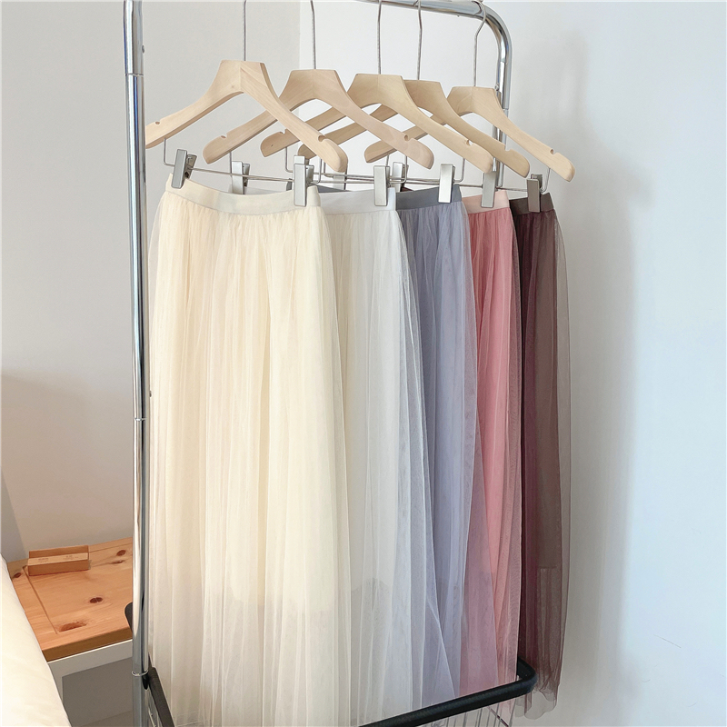 New spring and summer high-waisted mesh fairy temperament drooping large skirt with midi-length skirt