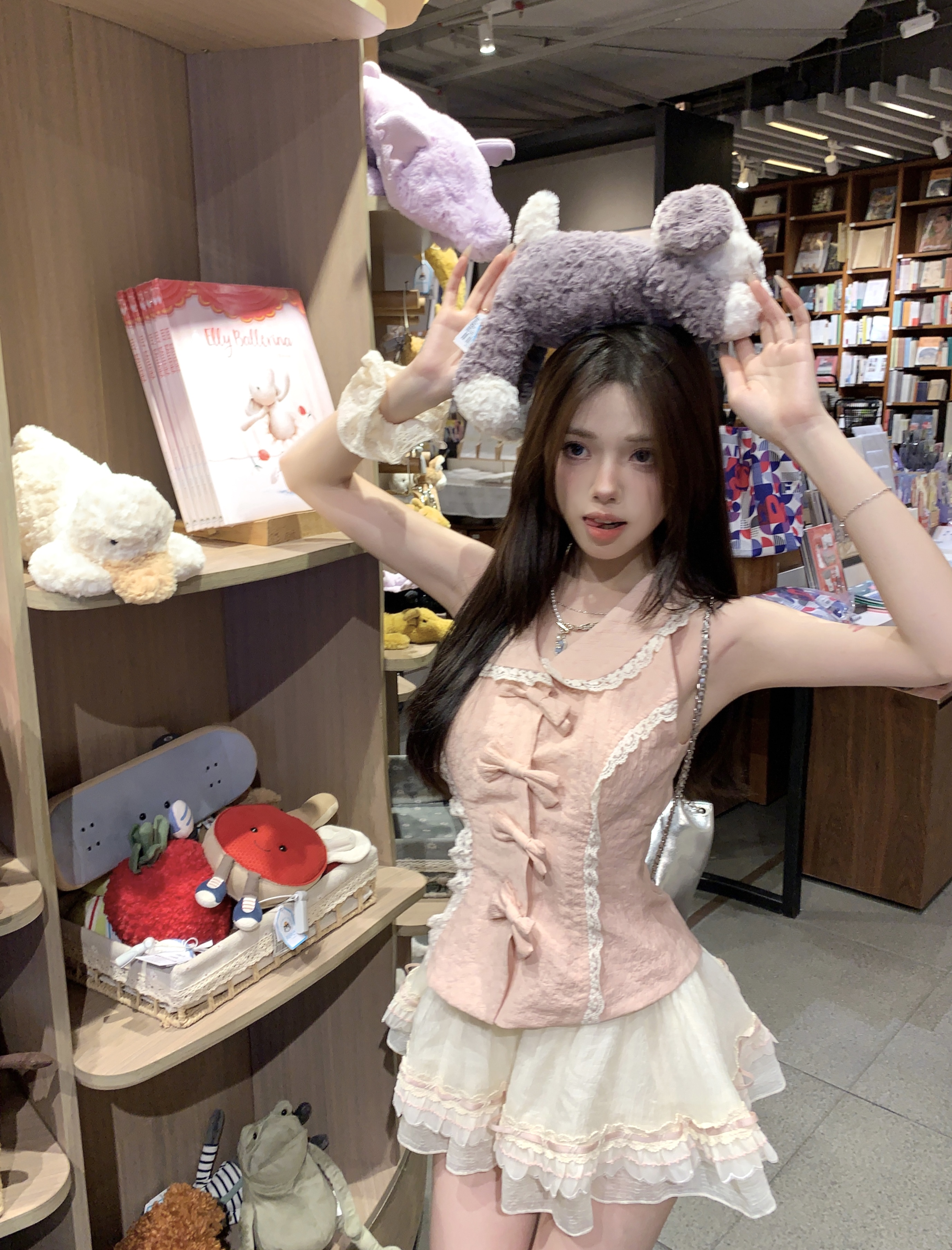 Real shot~ Taotao Diary Design Pure Sweet Top Sweetheart Bomber Puffed Skirt Set