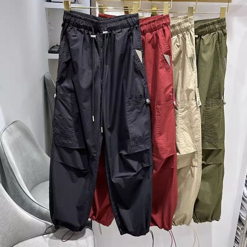 American retro large-size drawstring work pants for women in summer street-fried hip-hop high waisted meat covering two-piece wide-leg trousers