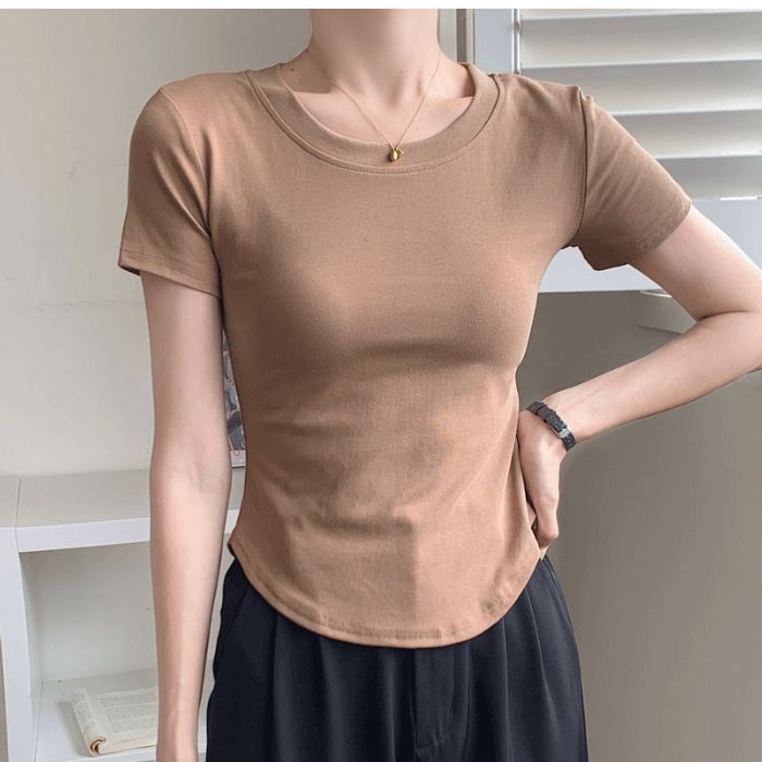 2025 summer clothing new style design curved hem short-sleeved T-shirt for women