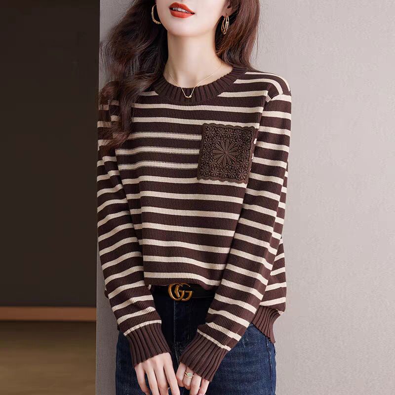 Fashionable sweater women's tops new women's loose and fashionable striped bottoming shirt spring and autumn tops