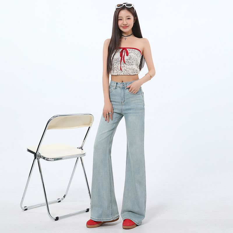 Real shot of 2025 spring and summer new high-waist design loose micro-flare jeans for women