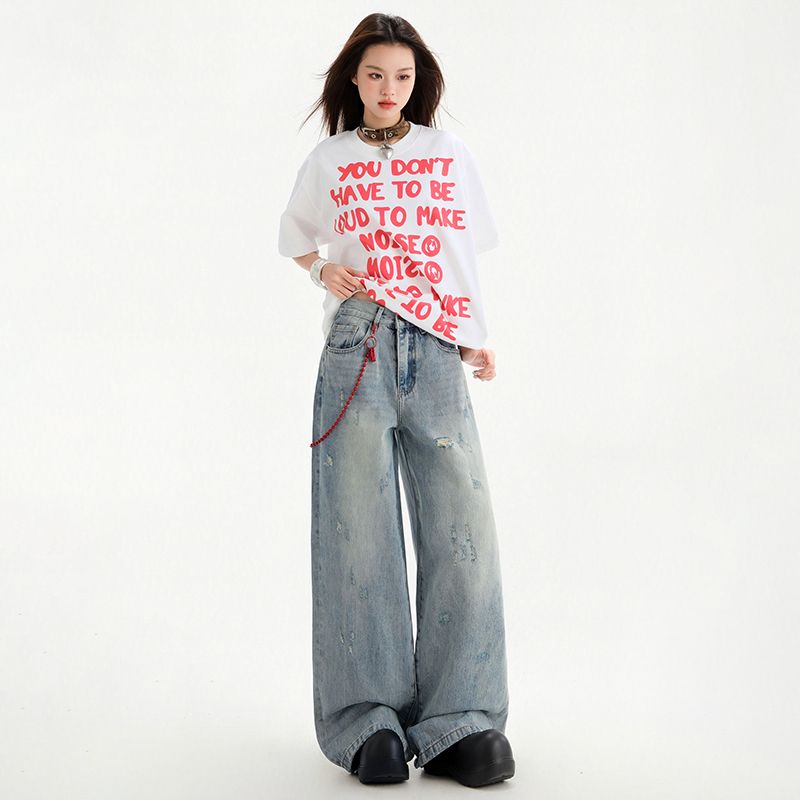 Real shot of 2025 spring fashion trend casual pants for women high waist drooping wide-leg pants