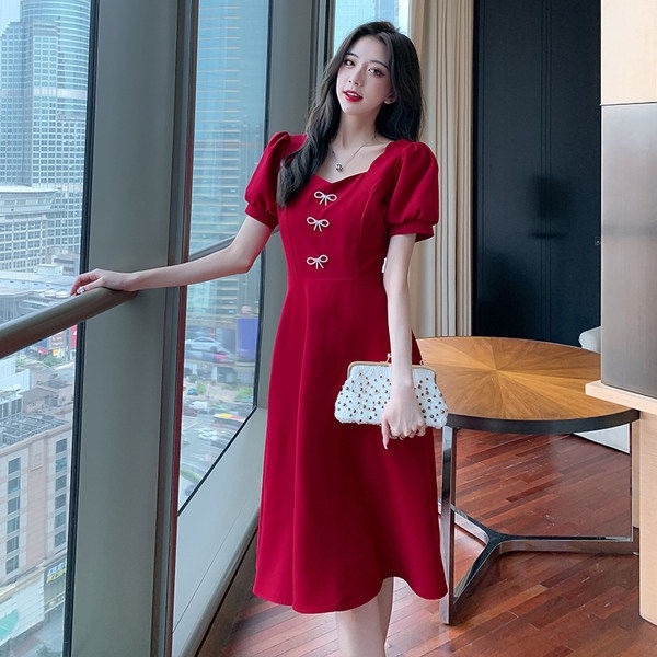 大碼法式禮服復古泡泡袖連衣裙女夏天2025新款女裝胖MM氣質小裙子